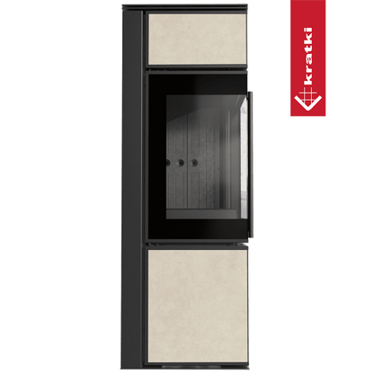 Kratki Kaminofen aus Stahl KRATKI TORA/S 8 kW Ø 150 Quarzsinter FOKOS SALE schwarz Verkleidung