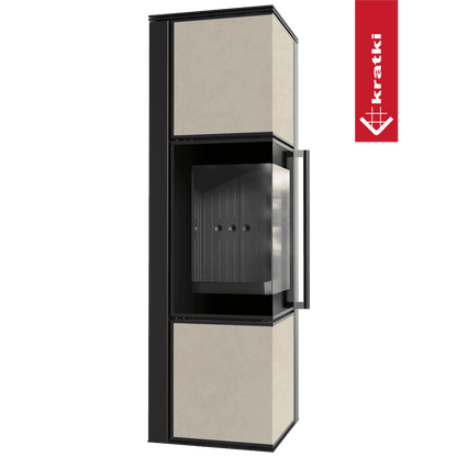 Kratki Kaminofen aus Stahl KRATKI TORA/M 8 kW Ø 150 Quarzsinter FOKOS SALE schwarz Verkleidung mit Türfeder