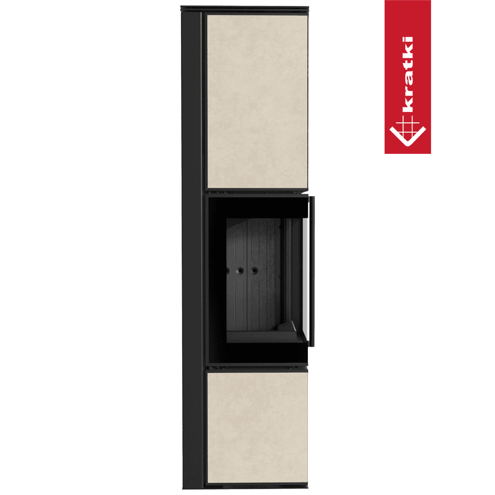 Kratki Kaminofen aus Stahl KRATKI TORA/L 8 kW Ø 150 Quarzsinter FOKOS SALE schwarz Verkleidung