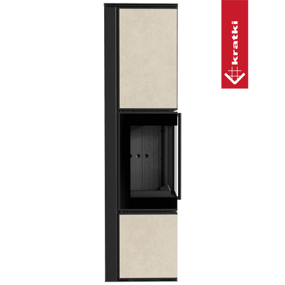 Kratki Kaminofen aus Stahl KRATKI TORA/L 8 kW Ø 150 Quarzsinter FOKOS SALE schwarz Verkleidung mit Türfeder