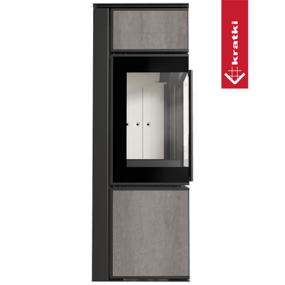 Kratki Kaminofen aus Stahl KRATKI TORA/S 8 kW Ø 150 Quarzsinter NATURALI PIETRA DI SAVOIA GRIGIA BOCCIARDATA