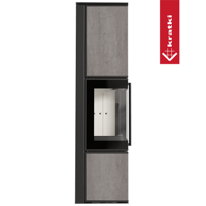Kratki Kaminofen aus Stahl KRATKI TORA/L 8 kW Ø 150 Quarzsinter NATURALI PIETRA DI SAVOIA GRIGIA BOCCIARDATA