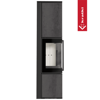Kratki Kaminofen aus Stahl KRATKI TORA/L 8 kW Ø 150 Quarzsinter NATURALI PIETRA DI SAVOIA ANTRANCITE BOCCIARDATA