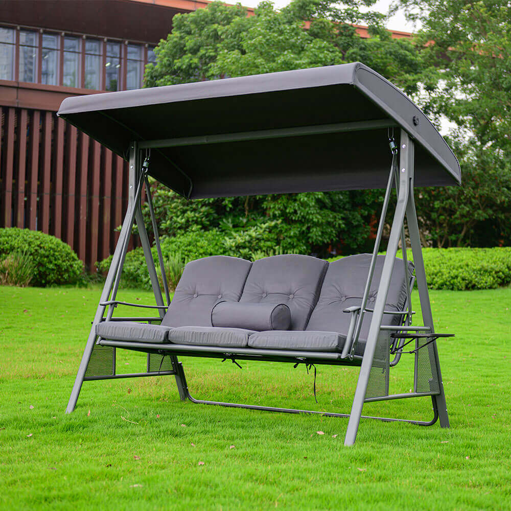Home Deluxe Hollywoodschaukel 3-Sitzer DESCANSO - 115 x 198 cm Grau mit Abdeckung