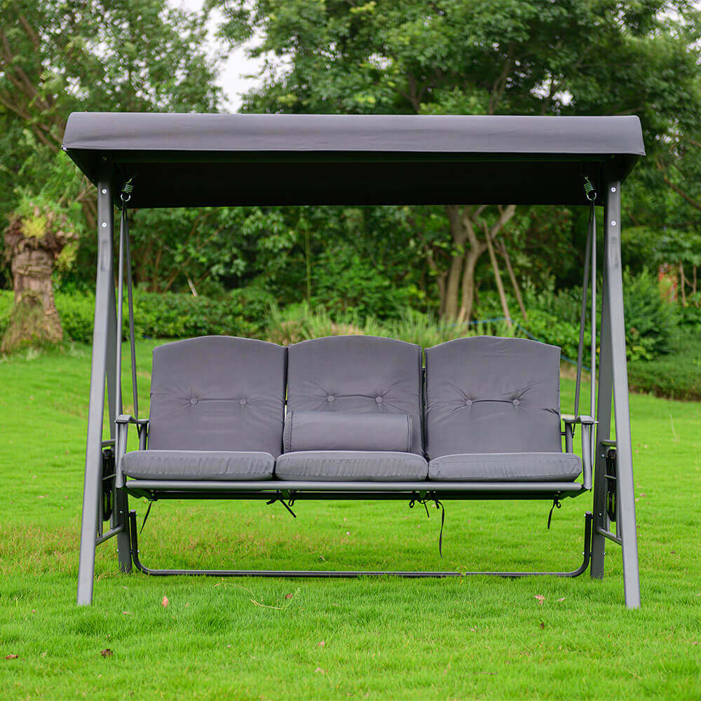 Home Deluxe Hollywoodschaukel 3-Sitzer DESCANSO - 115 x 198 cm Grau mit Abdeckung