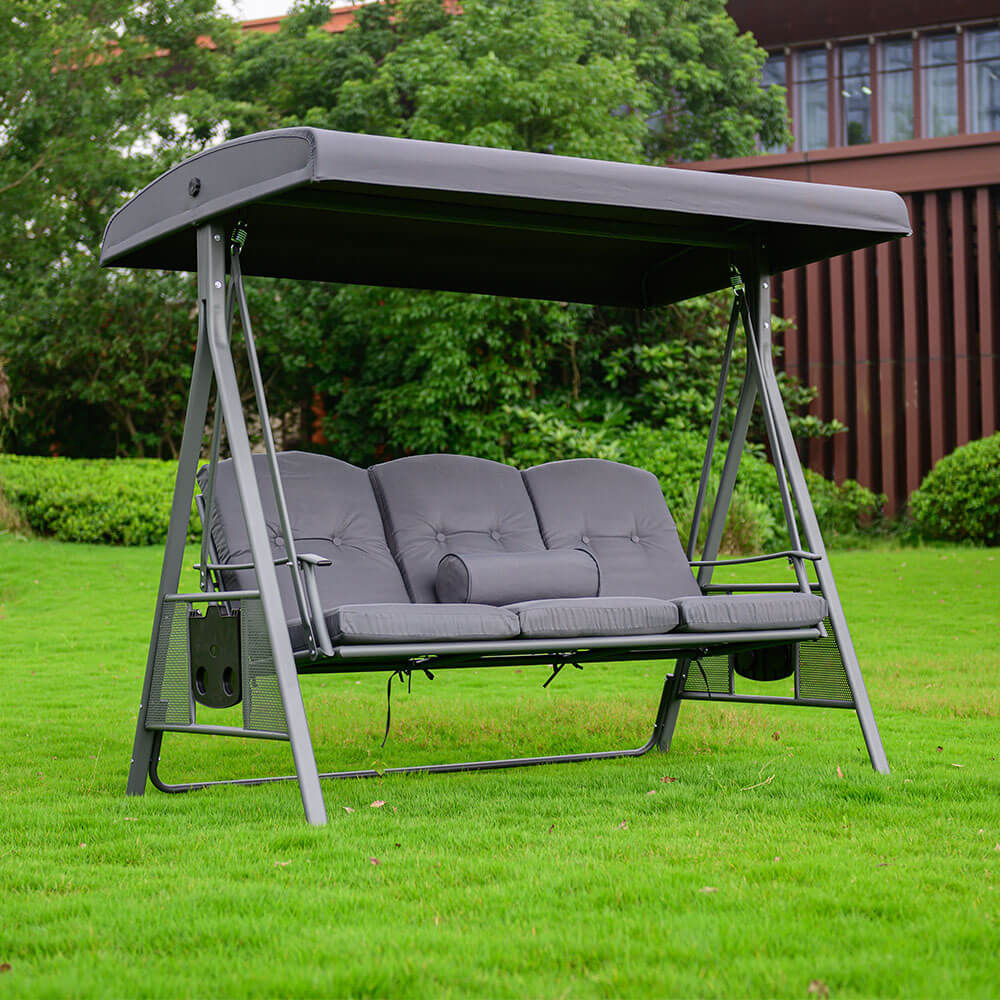 Home Deluxe Hollywoodschaukel 3-Sitzer DESCANSO - 115 x 198 cm Grau mit Abdeckung
