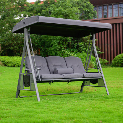 Home Deluxe Hollywoodschaukel 3-Sitzer DESCANSO - 115 x 198 cm Grau mit Abdeckung