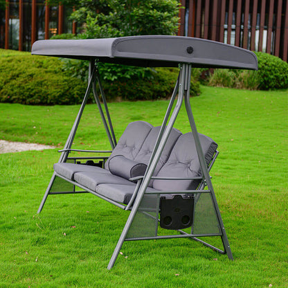 Home Deluxe Hollywoodschaukel 3-Sitzer DESCANSO - 115 x 198 cm Grau mit Abdeckung