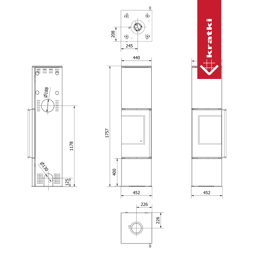 Kratki Kaminofen aus Stahl KRATKI REN/L links Ø 150 7 kW schwarz Verkleidung