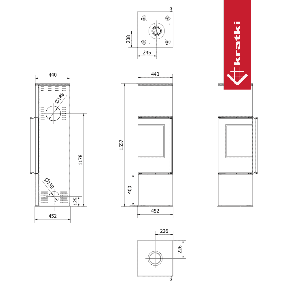 Kratki Kaminofen aus Stahl KRATKI REN/M links Ø 150 7 kW schwarz Verkleidung