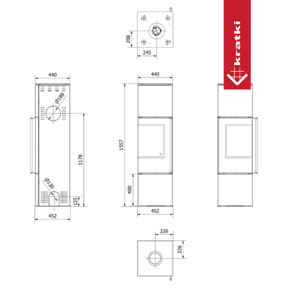 Kratki Kaminofen aus Stahl KRATKI REN/M links Ø 150 7 kW schwarz Verkleidung
