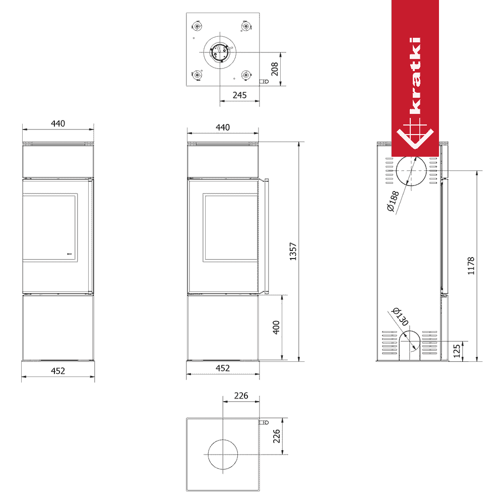 Kratki Kaminofen aus Stahl KRATKI REN/S links Ø 150 7 kW schwarz Verkleidung