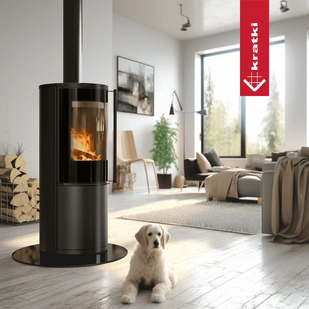 Kratki Kaminofen aus Stahl KRATKI SVEN Ø 150 7 kW schwarz Verkleidung
