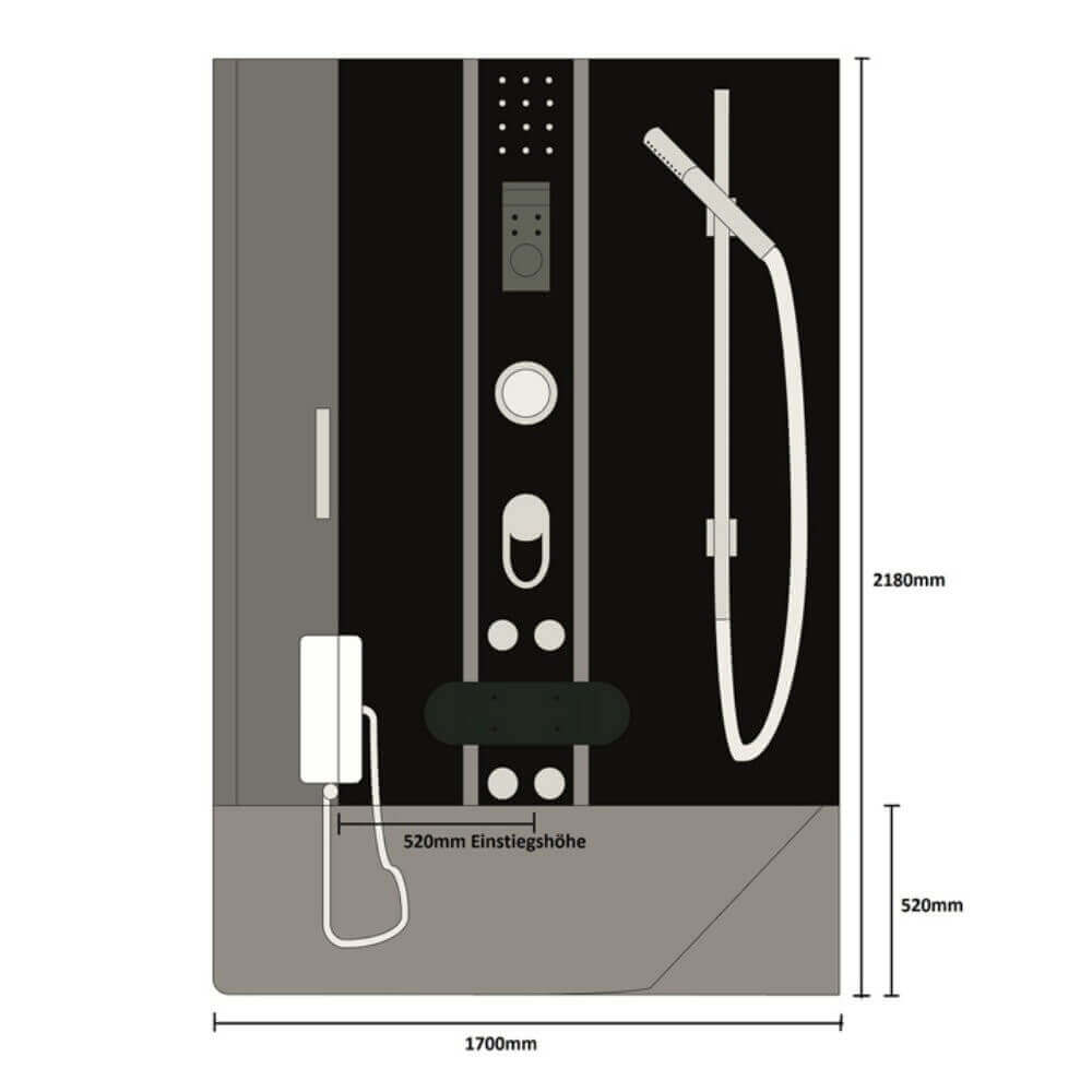 Home Deluxe Duschkabine mit Badewanne ALLIN 2IN1 - 170 x 90 Schwarz Links