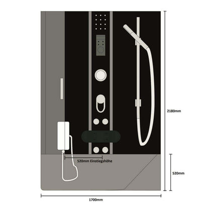 Home Deluxe Duschkabine mit Badewanne ALLIN 2IN1 - 170 x 90 Schwarz Links