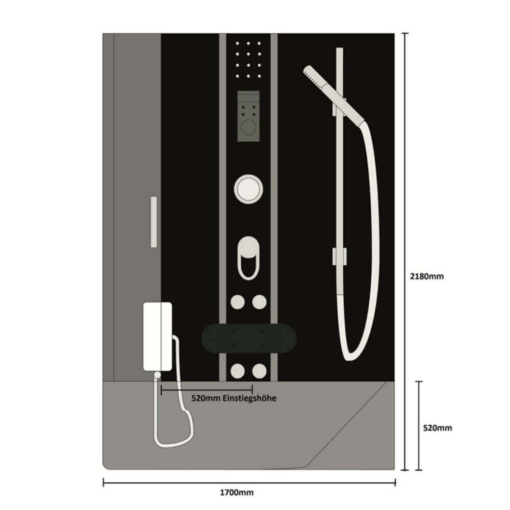 Home Deluxe Duschkabine mit Badewanne ALLIN 2IN1 - 170 x 90 Schwarz Rechts