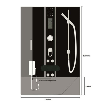 Home Deluxe Duschkabine mit Badewanne ALLIN 2IN1 - 170 x 90 Schwarz Rechts
