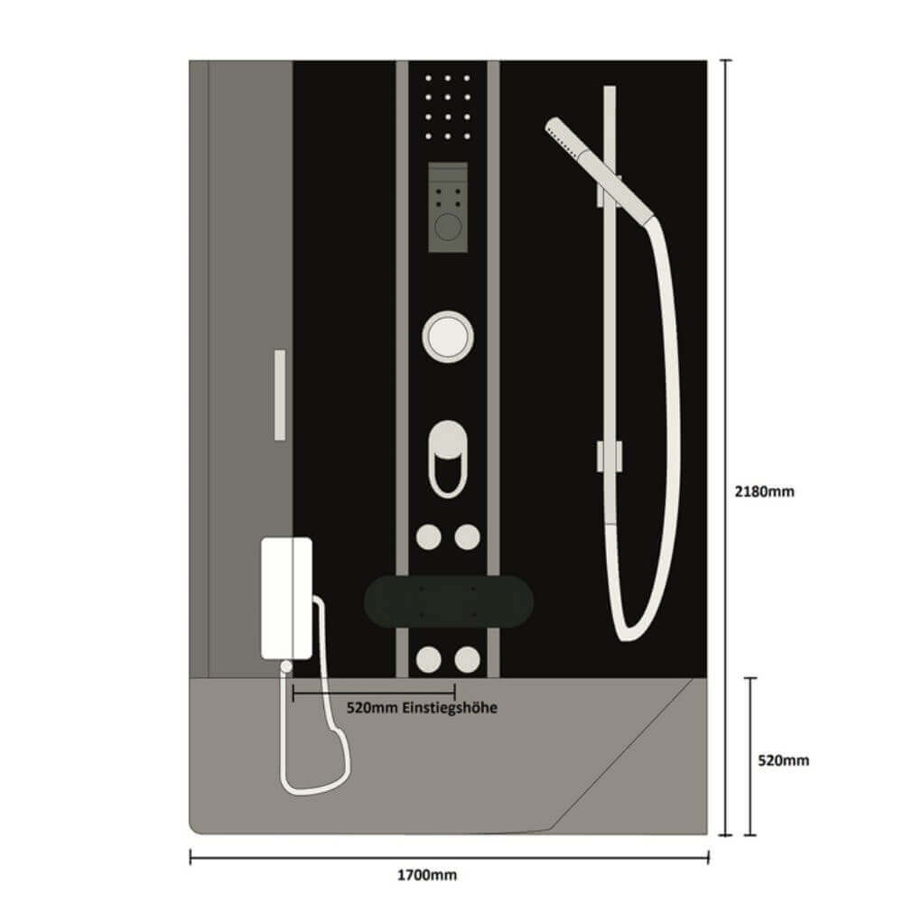 Home Deluxe Dampfdusche mit Whirlpool ALLIN 4IN1 - 170 x 90 Schwarz Links