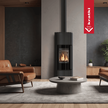Kratki Kaminofen aus Stahl KRATKI ERIK Hoch Ø 150 5,5 kW mit Türfeder