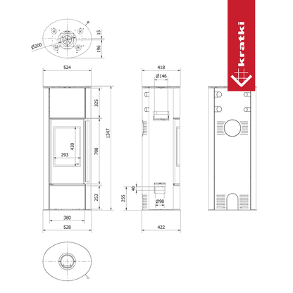 Kratki Kaminofen aus Stahl KRATKI ERIK Hoch Ø 150 5,5 kW mit Türfeder