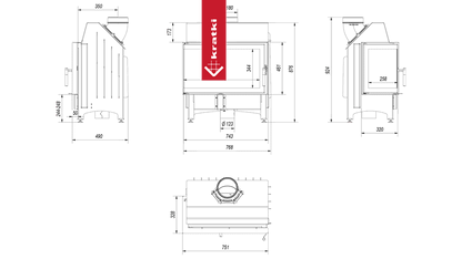 Kratki Kamineinsatz aus Stahl KRATKI ZIBI links 11 kW Ø 180 mit Türfeder