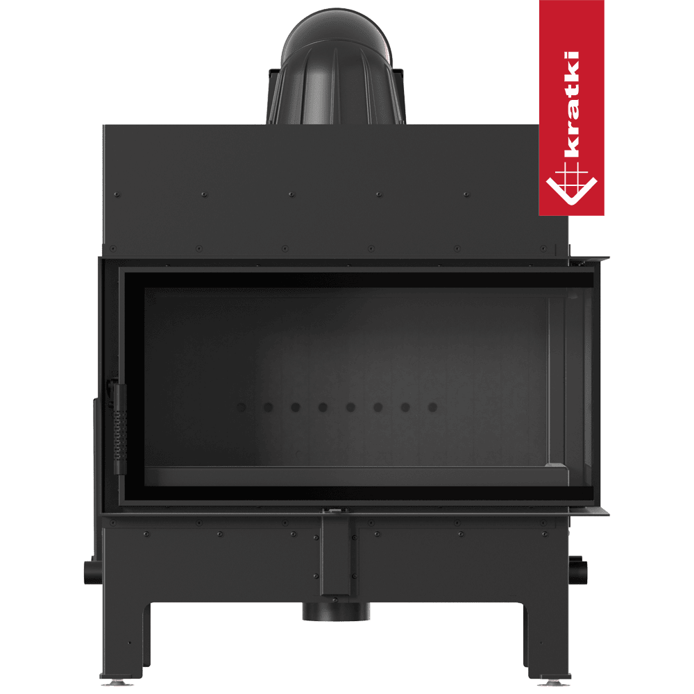 Kratki Kamineinsatz aus Stahl KRATKI FLOKI L rechts 12 kW Ø 200 schwarz Verkleidung