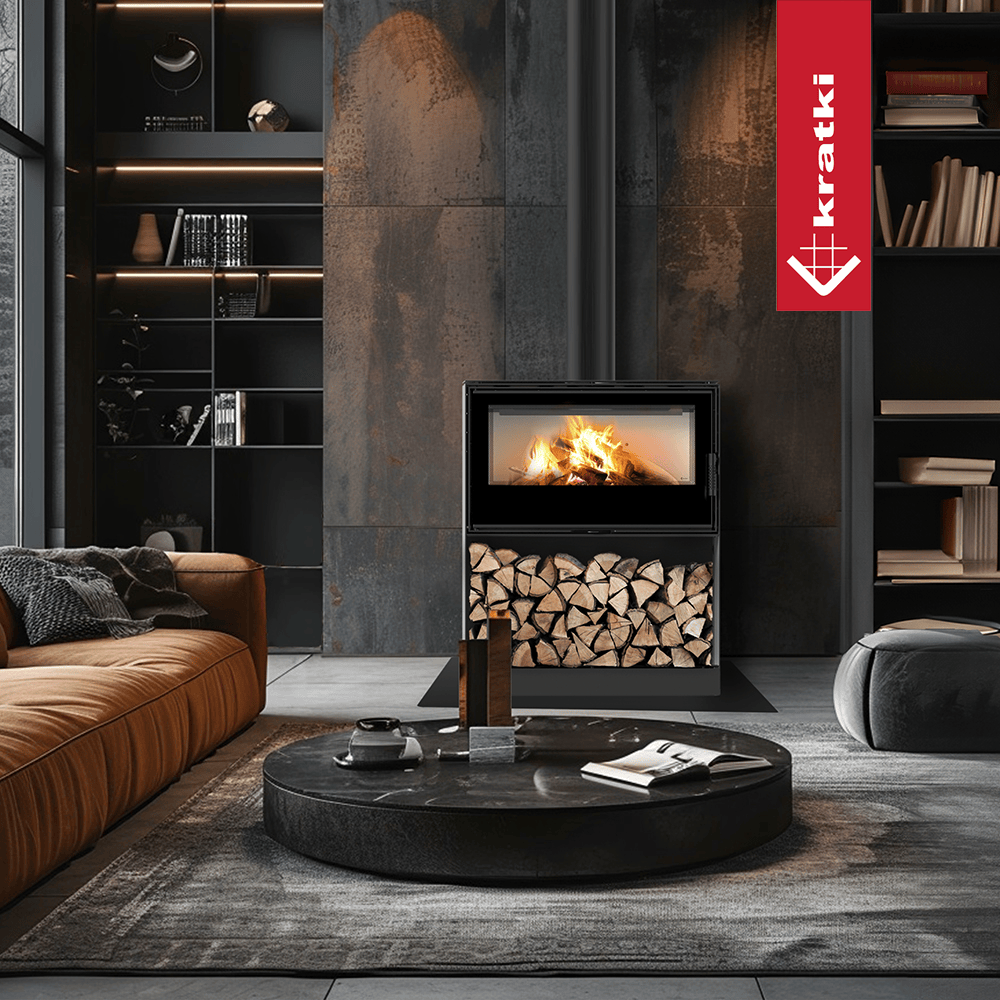 Kratki Kaminofen aus Stahl KRATKI KARI 95 Ø 180 14 kW Platz für Holz mit Türfeder