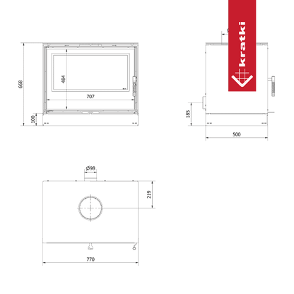 Kratki Kaminofen aus Stahl KRATKI KARI 80 Ø 180 12 kW schwarz Verkleidung