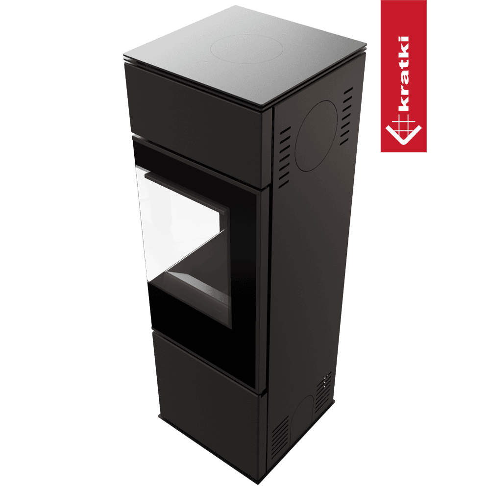 Kratki Kaminofen aus Stahl KRATKI REN/S rechts Ø 150 7 kW schwarz Verkleidung mit Türfeder