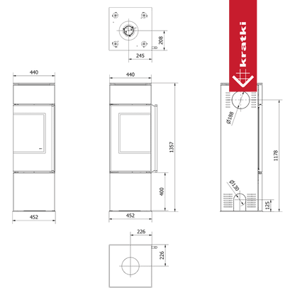 Kratki Kaminofen aus Stahl KRATKI REN/S links Ø 150 7 kW mit Türfeder