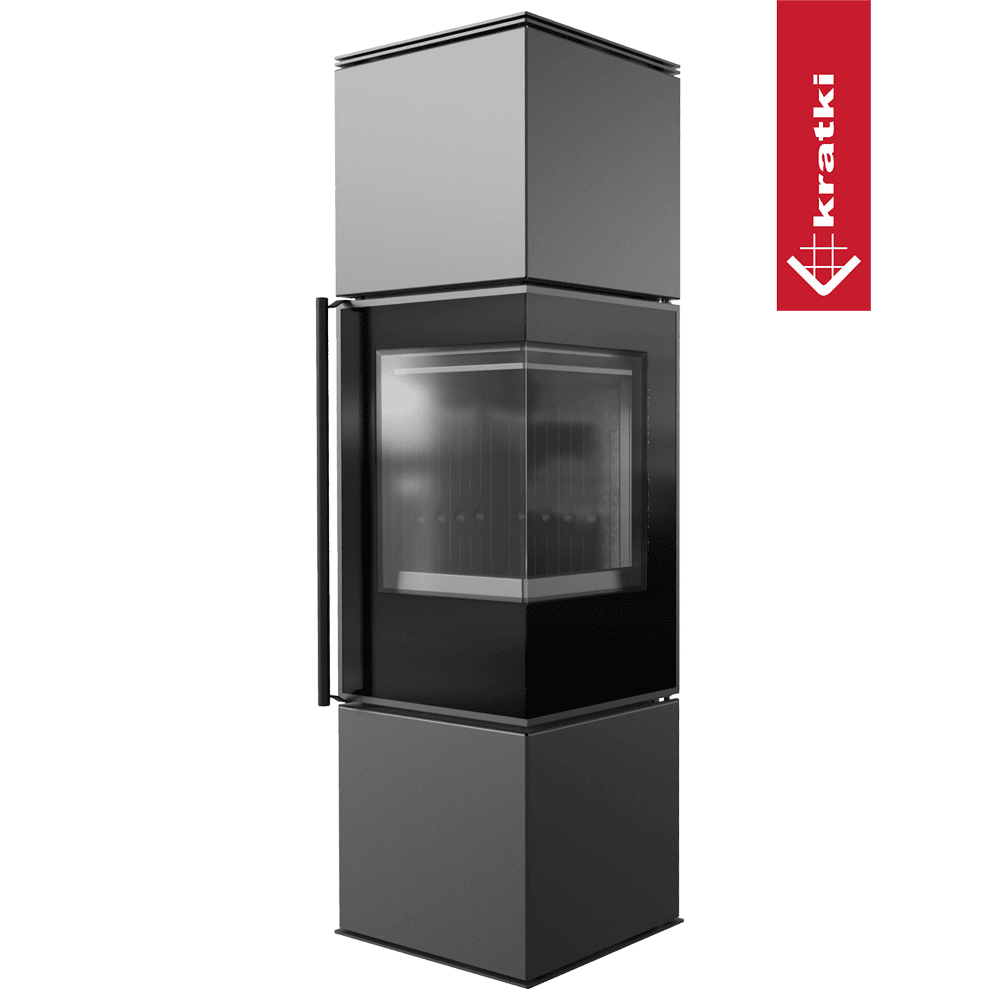 Kratki Kaminofen aus Stahl KRATKI REN/M rechts Ø 150 7 kW schwarz Verkleidung mit Türfeder