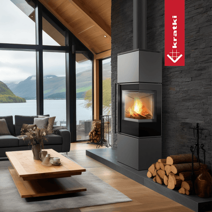 Kratki Kaminofen aus Stahl KRATKI REN/M rechts Ø 150 7 kW mit Türfeder