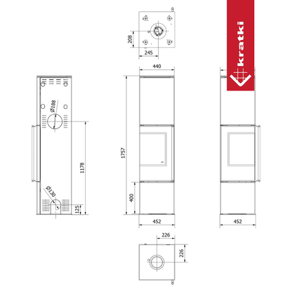 Kratki Kaminofen aus Stahl KRATKI REN/L links Ø 150 7 kW mit Türfeder