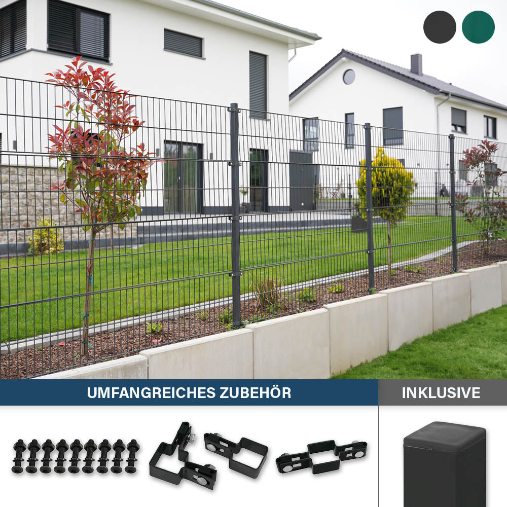 Home Deluxe Doppelstabmattenzaun inkl. Eckpfosten MORATA Anthrazit / Grün - 200 cm x 16 m ohne Eckpfosten