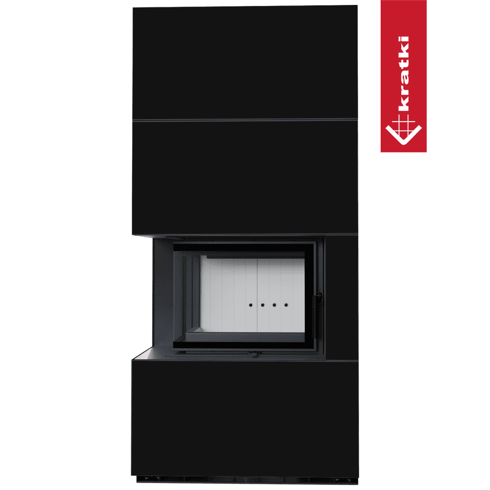 Kratki Kaminbausatz KRATKI FLOKI BOX links 8 kW Ø 160 Quarzsinter NERO ASSOLUTO mit Türfeder