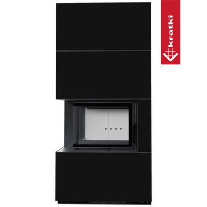 Kratki Kaminbausatz KRATKI FLOKI BOX links 8 kW Ø 160 Quarzsinter NERO ASSOLUTO mit Türfeder