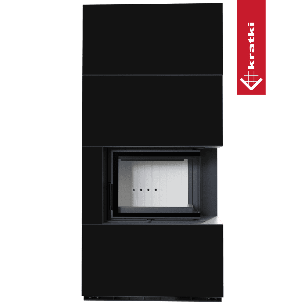 Kratki Kaminbausatz KRATKI FLOKI BOX rechts 8 kW Ø 160 Quarzsinter NERO ASSOLUTO mit Türfeder