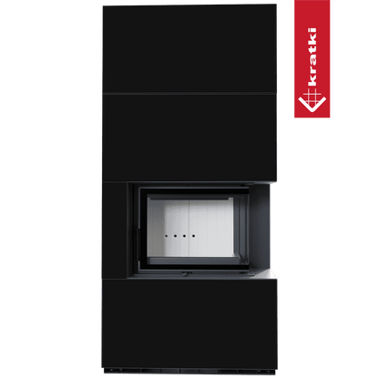 Kratki Kaminbausatz KRATKI FLOKI BOX rechts 8 kW Ø 160 Quarzsinter NERO ASSOLUTO mit Türfeder