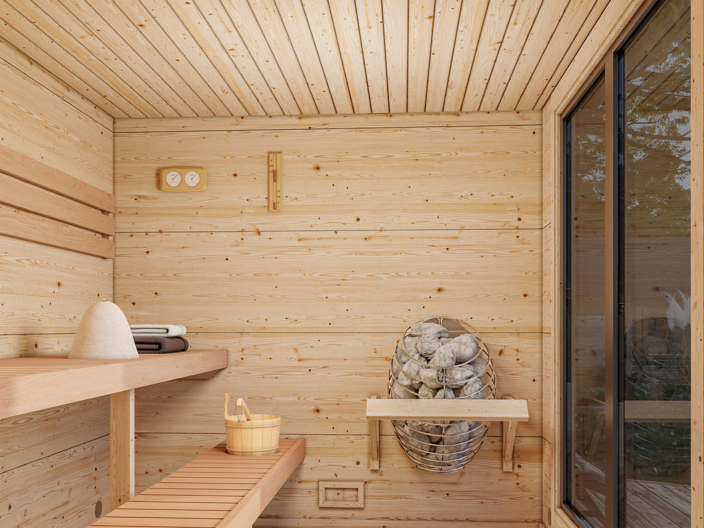 Palmako Grace Sauna 5,3 m2 - Lackiert hellgrau RAL7042 + anthrazit RAL7016