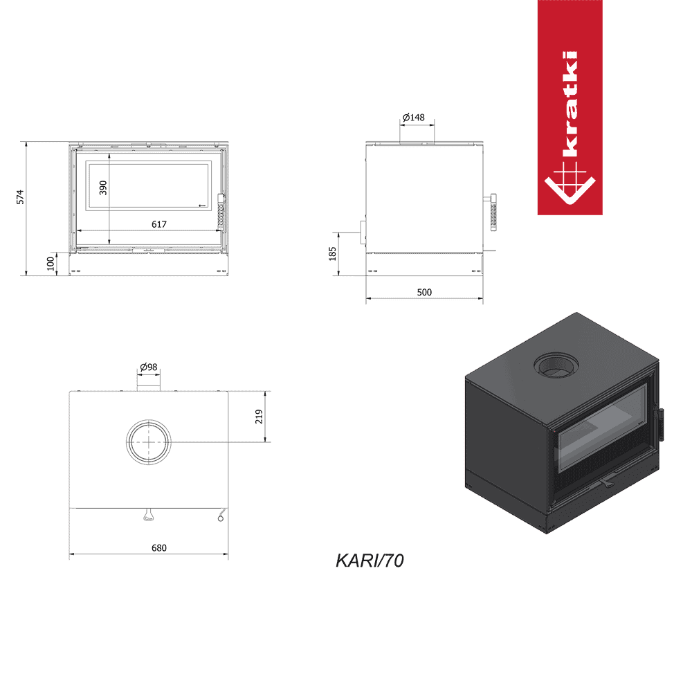 Kratki Kaminofen aus Stahl KRATKI KARI 70 Ø 150 8 kW schwarz Verkleidung