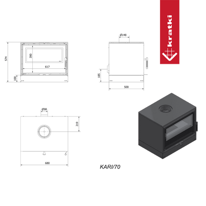 Kratki Kaminofen aus Stahl KRATKI KARI 70 Ø 150 8 kW schwarz Verkleidung