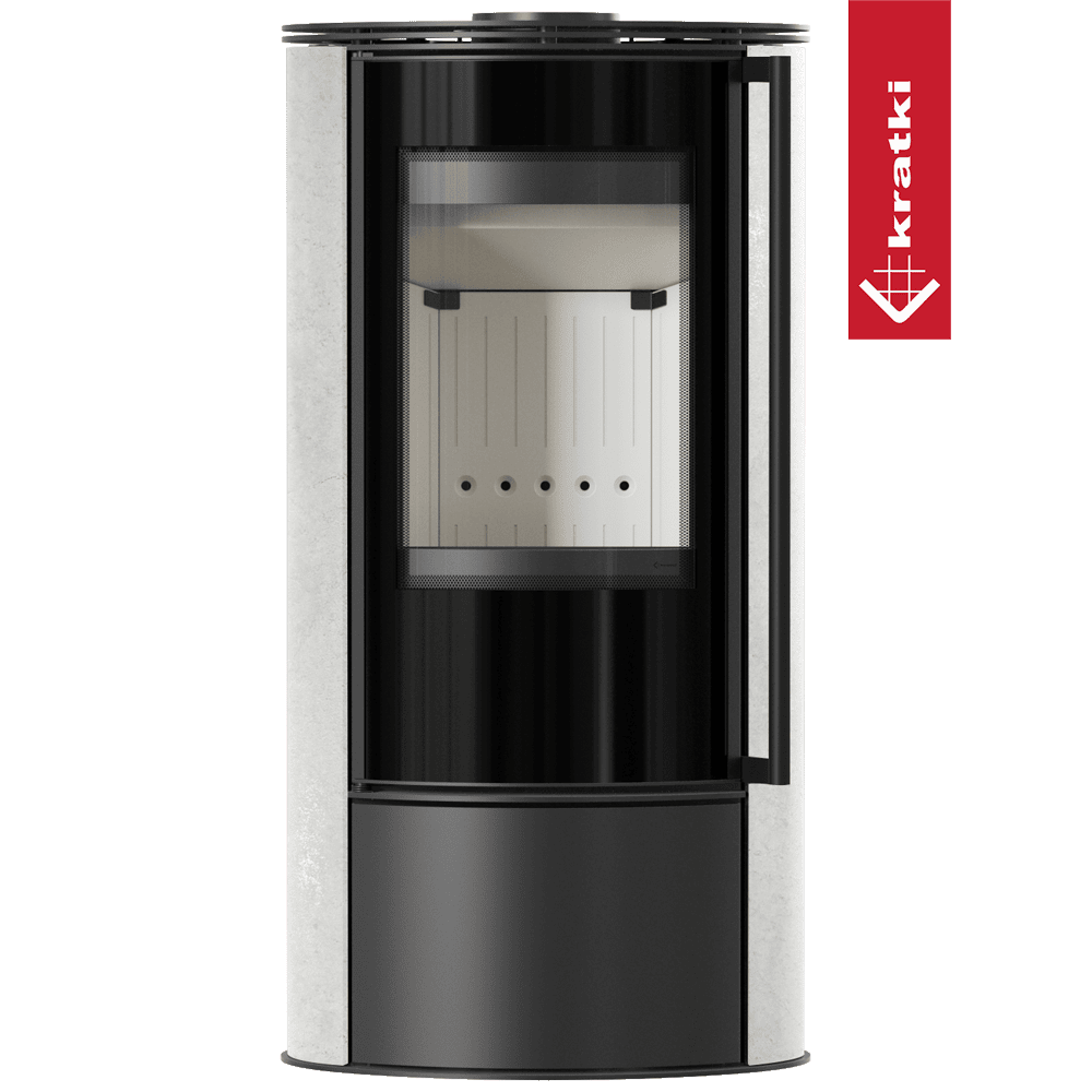 Kratki Kaminofen aus Stahl KRATKI ERIK Ø 150 5,5 kW dekorative Keramiken WHITE NATURAL