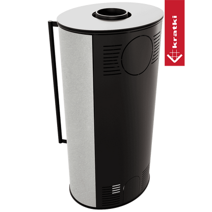 Kratki Kaminofen aus Stahl KRATKI ERIK Ø 150 5,5 kW dekorative Keramiken WHITE SATIN