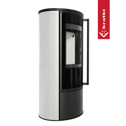 Kratki Kaminofen aus Stahl KRATKI ERIK Ø 150 5,5 kW dekorative Keramiken WHITE SATIN