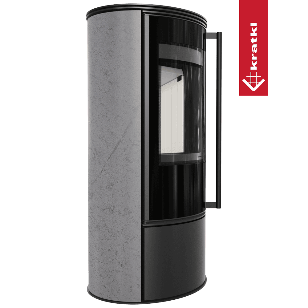 Kratki Kaminofen aus Stahl KRATKI ERIK Ø 150 5,5 kW dekorative Keramiken GRAY SATIN