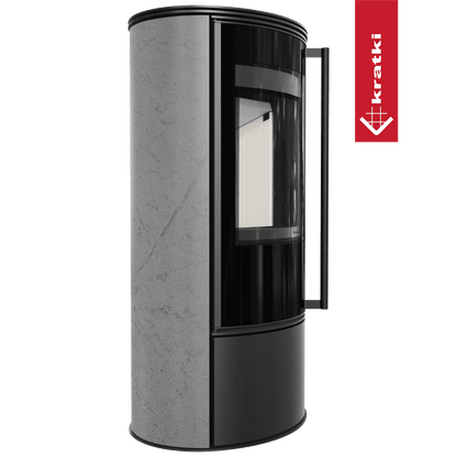 Kratki Kaminofen aus Stahl KRATKI ERIK Ø 150 5,5 kW dekorative Keramiken GRAY SATIN