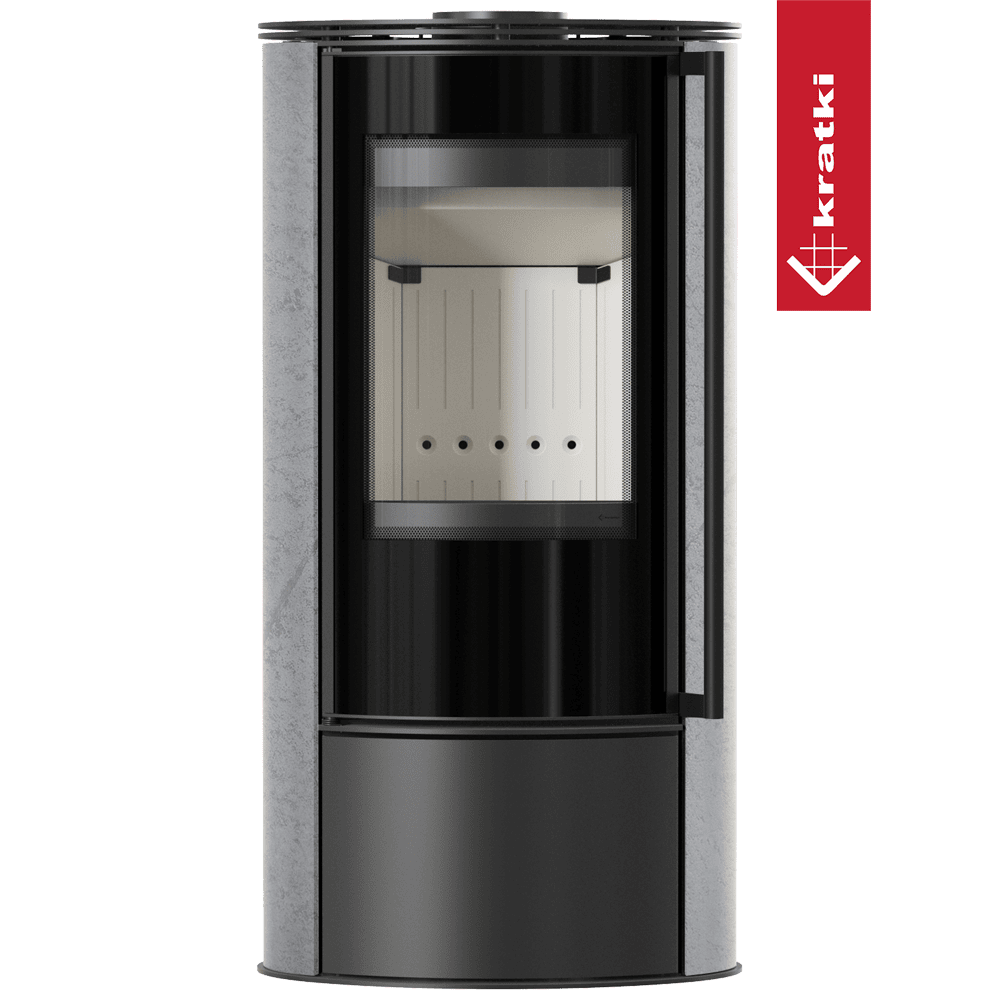Kratki Kaminofen aus Stahl KRATKI ERIK Ø 150 5,5 kW dekorative Keramiken GRAY SATIN
