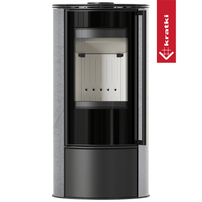 Kratki Kaminofen aus Stahl KRATKI ERIK Ø 150 5,5 kW dekorative Keramiken GRAY SATIN