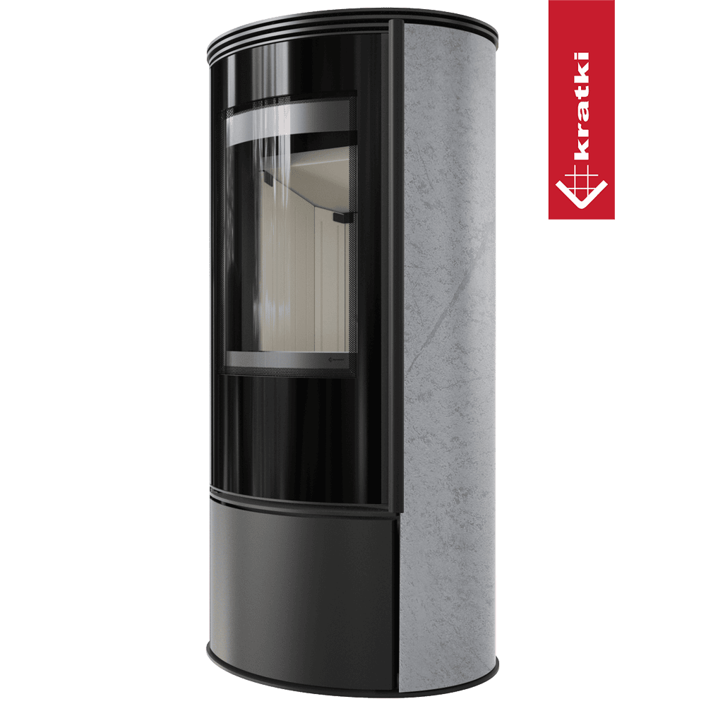 Kratki Kaminofen aus Stahl KRATKI ERIK Ø 150 5,5 kW dekorative Keramiken GRAY SATIN