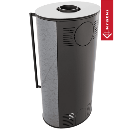 Kratki Kaminofen aus Stahl KRATKI ERIK Ø 150 5,5 kW dekorative Keramiken GRAY SATIN